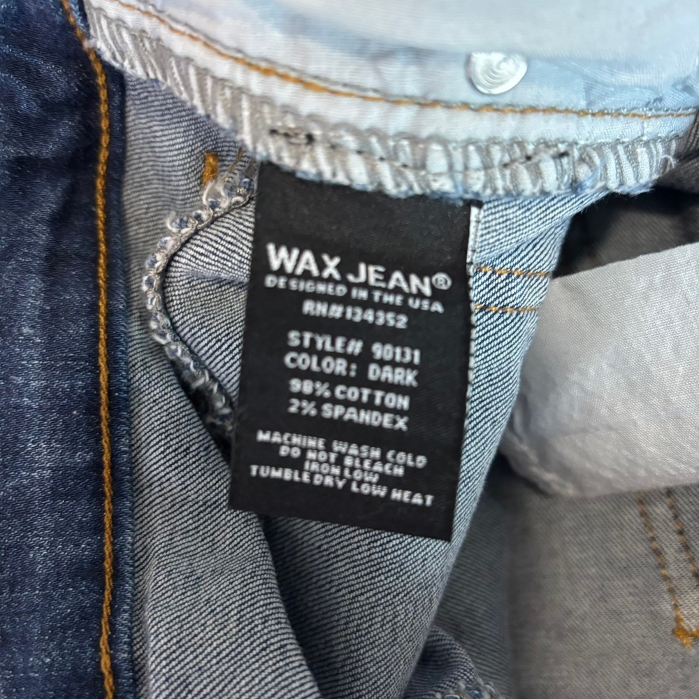 Wax Jean Denim Mini Skirt Womens Small Dark Blue Distressed Raw Hem - Picture 6 of 6